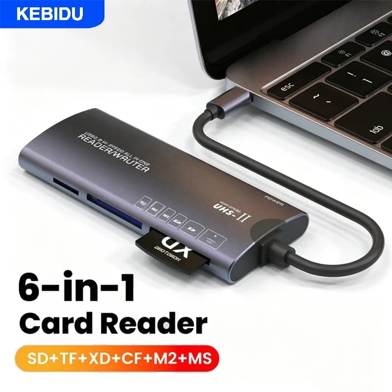 KEBIDU Lettore multifunzione USB 2.0 6 IN 1 Adattatore per schede di memoria SD/TF/XD/CF/M2 adatto per il trasferimento dati ad alta velocità del computer