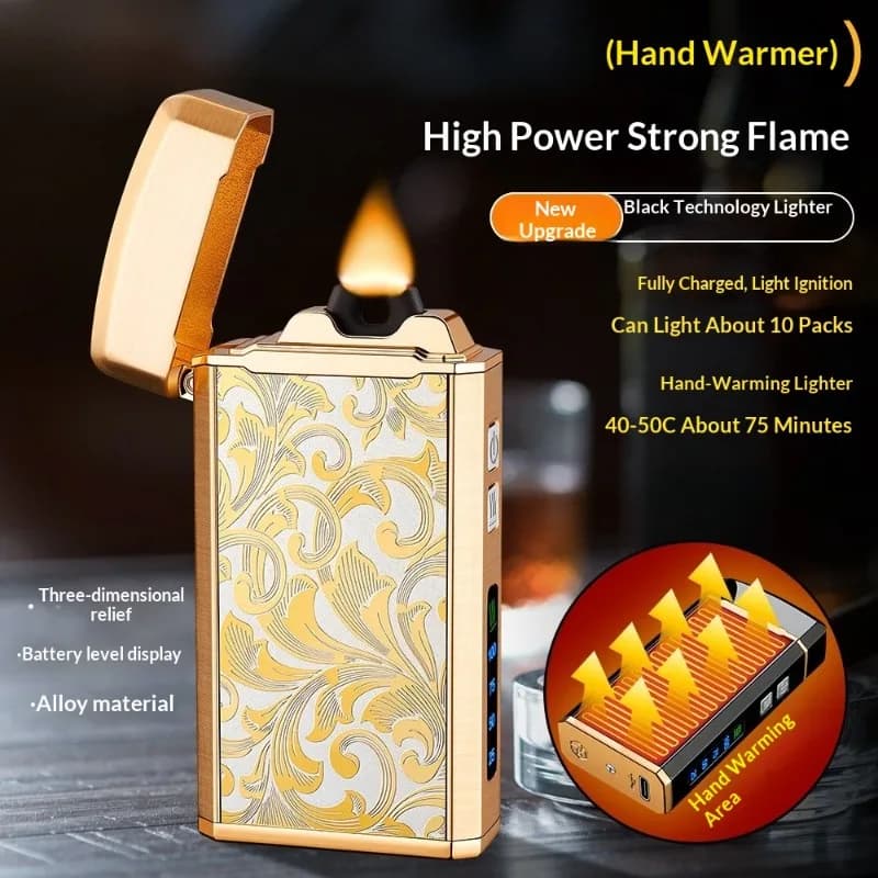 2026 Creative Warm Hand Treasure High Power Arc Pulse USB Charging Lighter Battery Display Outdoor Windproof Electric Lighters