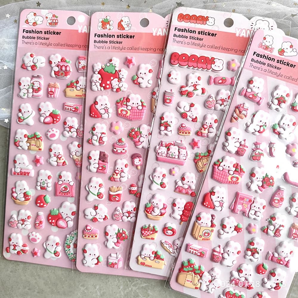 4Pcs/Set Strawberry Rabbit Children's Cartoon Foam Graffiti Stickers Soft DIY Toys for Scrapbook Travel Bag Aesthetic Decals