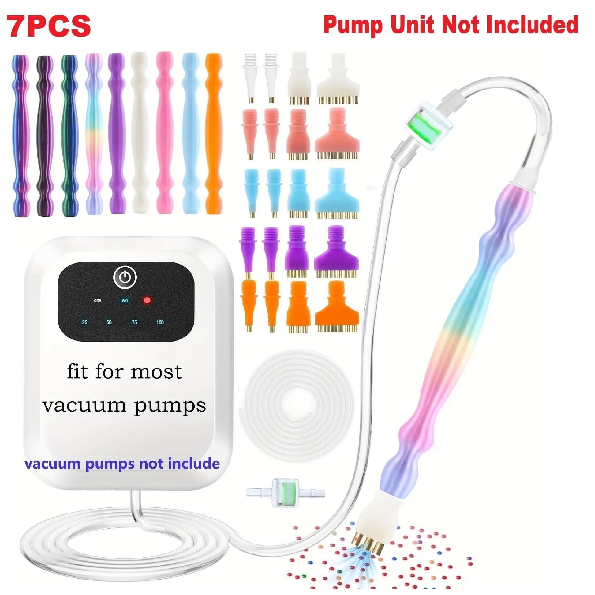 7Pcs Adult Vacuum Diamond Art Pen Kit Replacement Screw-On Diamond Pens with Filter and 1m Silicone Tubes and Multi-Tip Pens (1/1/3/6 Tip Heads)