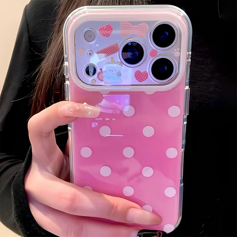 Cute Polka Dot Teddy Bear Pattern Silicone Phone Case For iPhone 17 Pro Max 16 15 14 13 12 11 Pro Shockproof TPU Bumper Cover