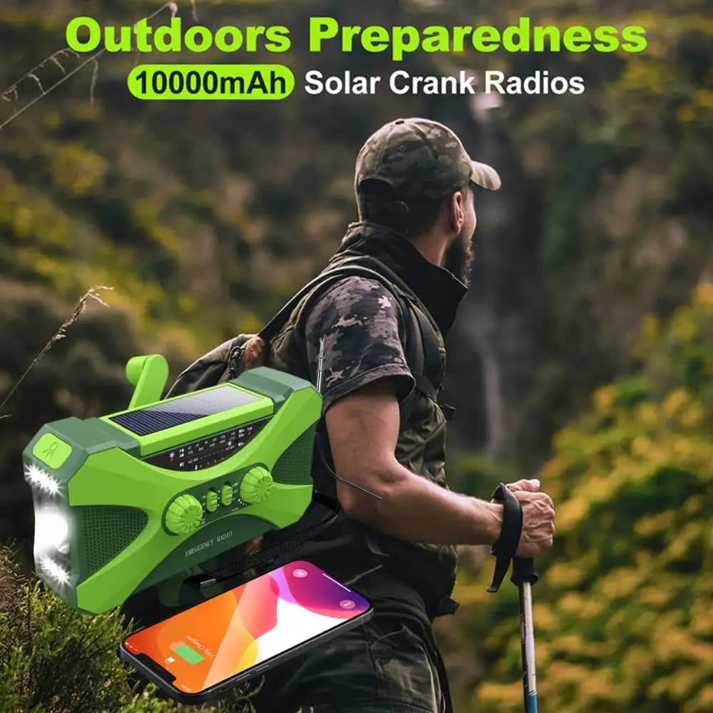 10000mAh Emergency Radio, Solar Hand Crank Radio, Portable AM/FM/NOAA Weather Radio with Cell Phone Charger, LED Flashlight