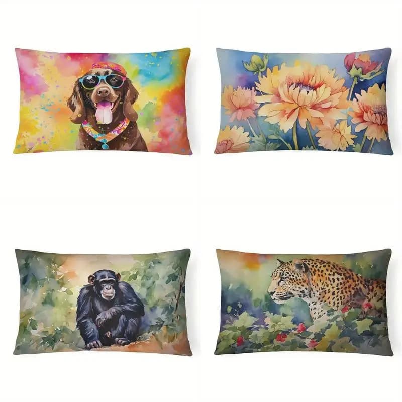 Cool Hippie Dog Lumbar Pillow Cover Suitable For Sofa Bedroom Car Pillow Cover Cushion Rectangular Back Cushion