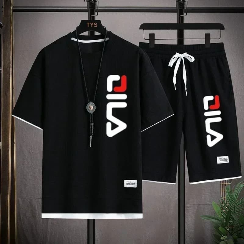 New Men's Lightweight Casual Outfit Soft Short Sleeve Tee & Shorts Set Breathable Summer Beach Sportswear