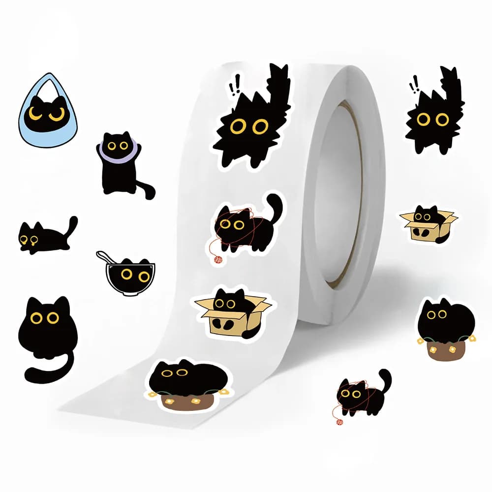 100-500 Pezzi Adesivi a Rotolo con Gatti Cartoon, Etichette Decorative Fai-da-Te per Feste, Chitarre, Telefoni, Cancelleria, Adesivi con Nomi, Decalcomanie di Animali, Giocattoli per Bambini
