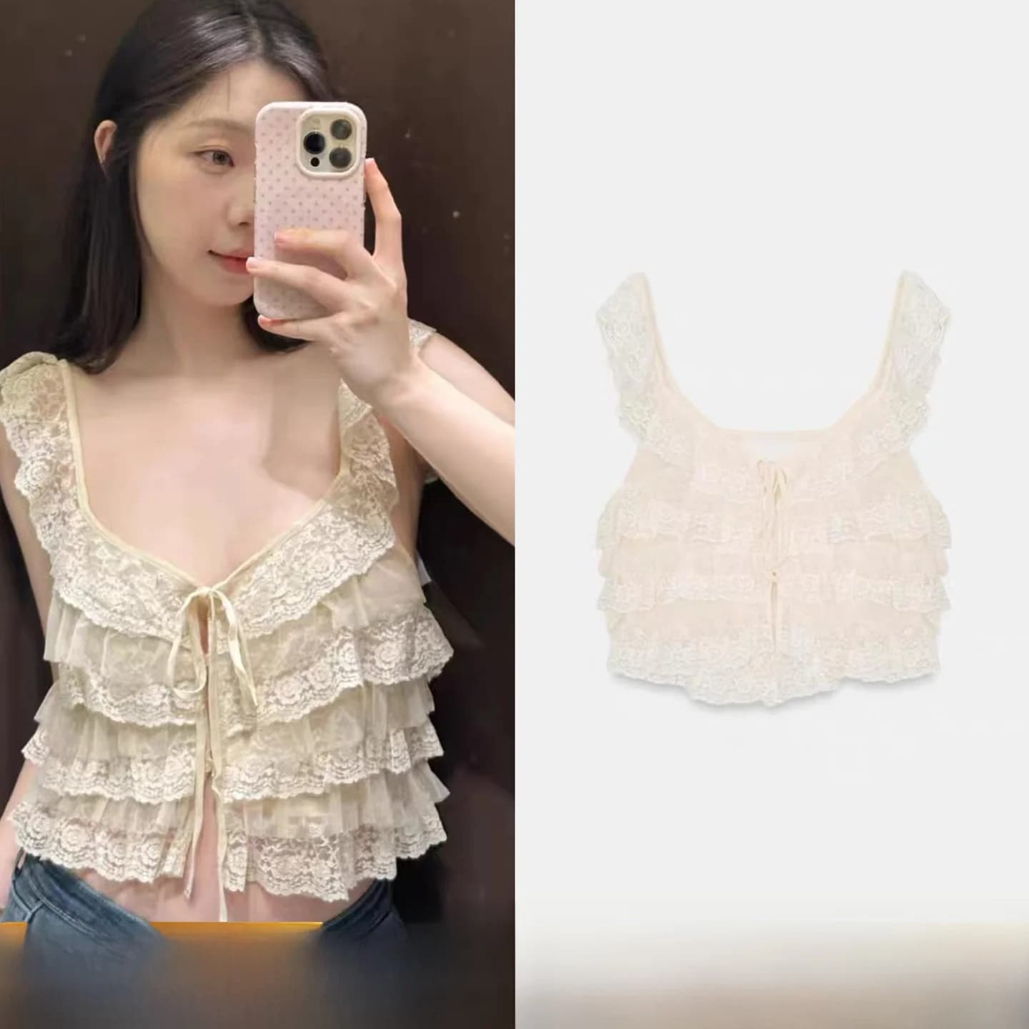 Top Estivo da Donna con Scollo Rotondo, Decorazione in Pizzo a Strati, Nuovo Stile, Elastico e Aderente, Lunghezza Corta