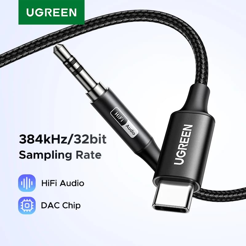 UGREEN DAC Adattatore da USB-C a 3,5 mm Tipo C 3,5 mm Adattatore jack maschio per cuffie Cavo stereo ausiliario per auto per telefono iPad