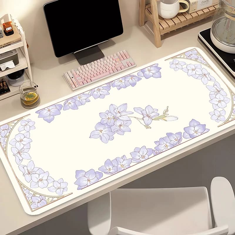 Exterior Gaming Mouse Mat, PC Keyboard Mat with Vintage Floral Pattern, Office Accessories and Laptop