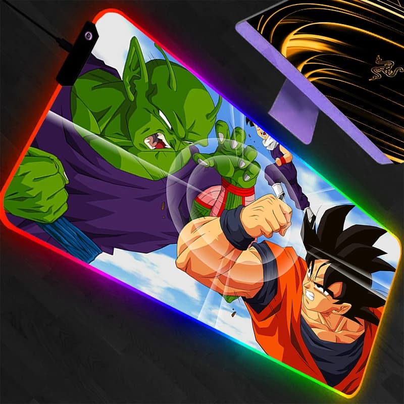 Tappetino per Mouse RGB Grande per E-sport Dragon Ball Liscio Flessibile in Gomma per Gamer PC Computer Tastiera Retroilluminata LED Mousepad Anime