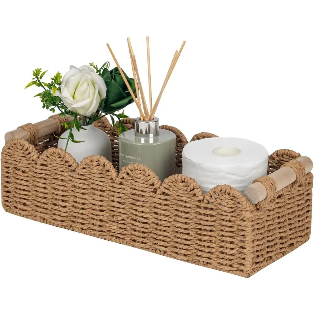 Sculpted Edge Toilet Paper Holder with Wooden Handles, Perfect for Living Room, Bedroom, and Bathroom Storage