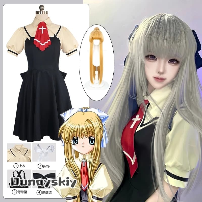 AIR Kamio Misuzu costume cosplay Parrucca aerea Cravatta, Cappotto, Calzini, Abito Campus Uniforme Anime Halloween Party Gioco di ruolo JK Abito da donna