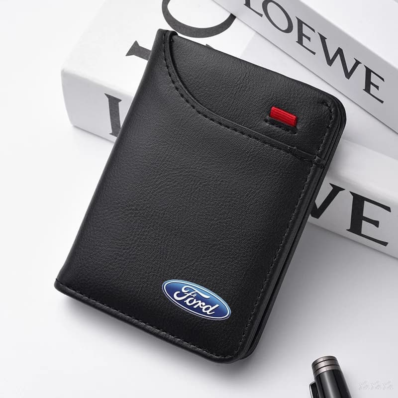 Leather Wallet Driver's License ID Card Pass Card Bag Bifold Coin Purse For Ford Bronco Mustang Fiesta Focus Mondeo F150 Sticker