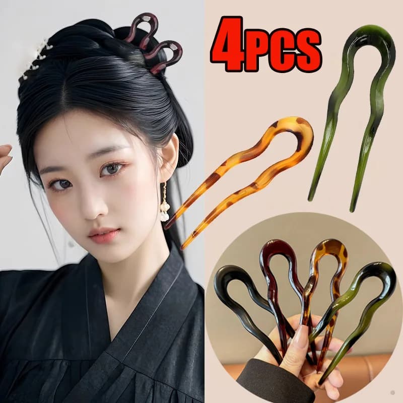 Brand New U Fork for Hair, Trendy Leopard Cutters, Acrylic Acetate Clips Turtle Effect, Women's Geometric Hair Accessories
