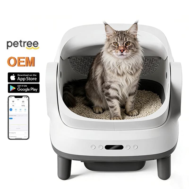 Lettiera Automatica Grande Petree per Gatti, Design Aperto, Toilette Intelligente Autopulente con Deodorizzazione Elettrica in Plastica