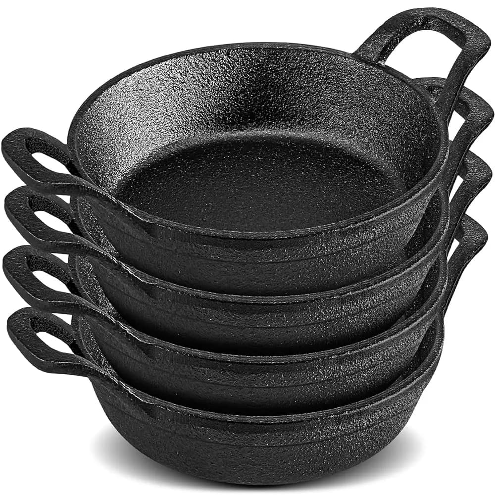 Set di 4 Mini Padelle in Ghisa, 6,3 x 6,3 x 1,5 Pollici, Padella Nera Piccola, Padella in Ghisa con Manico, Mini Casseruola