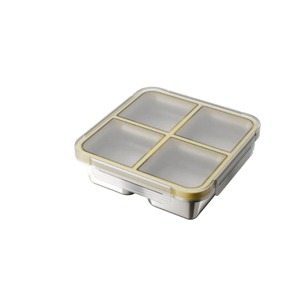 Multifunctional Square 4 Grid Lunch Box Leak-Proof 304 Stainless Steel Food Container Microwave-safe Sealed Ice Cube Tray Adult