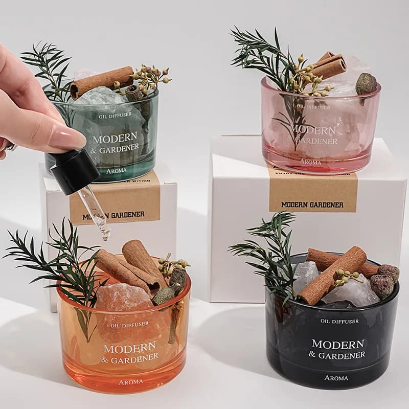Set di ornamenti per aromaterapia in cristallo senza fuoco per uso domestico con pietre diffusore di oli essenziali - Profumo di gelsomino per soggiorno camera da letto