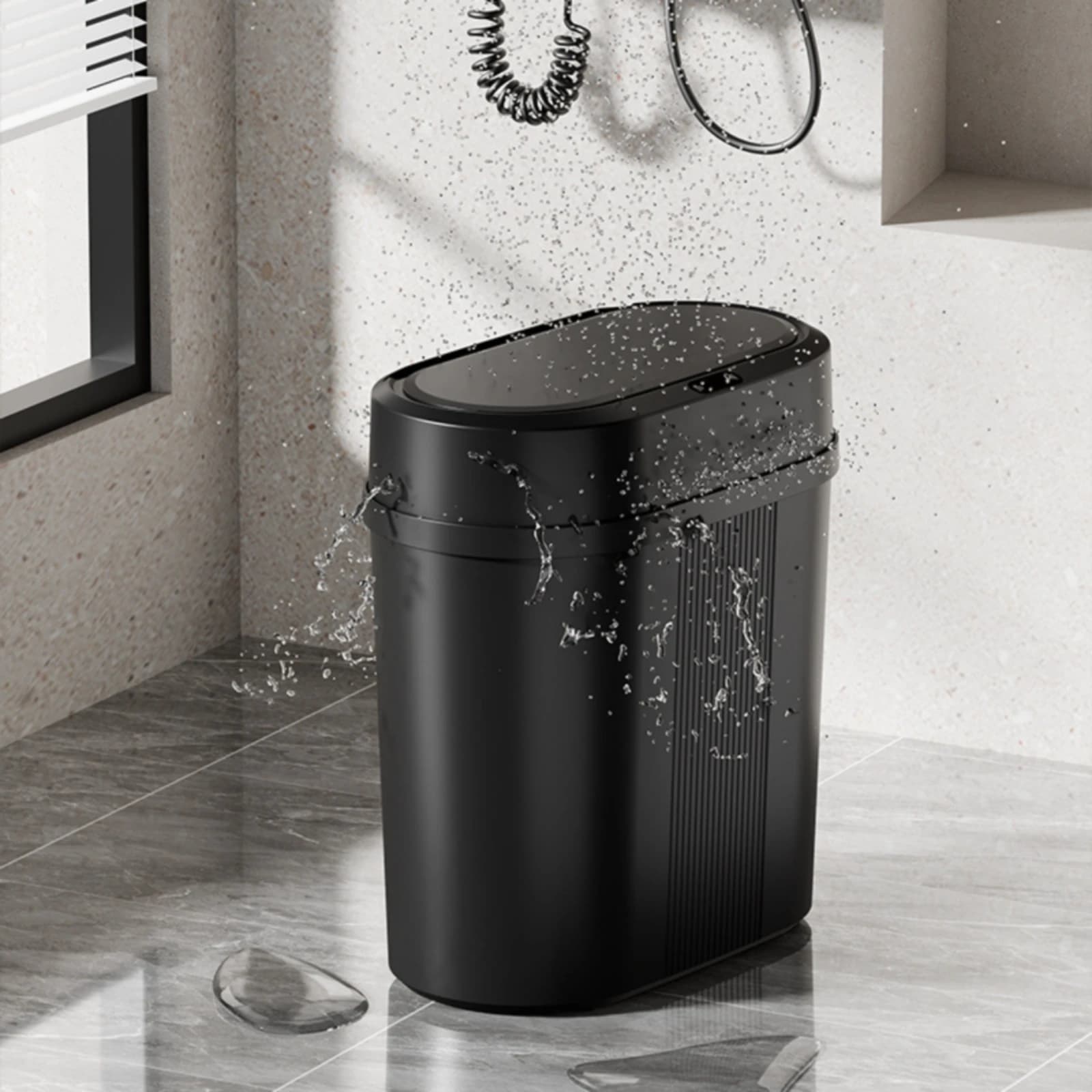 Sensor Trash Can Battery-Powered Smart Trash Can Waste Basket Oval Opening Home Container Matte Finish