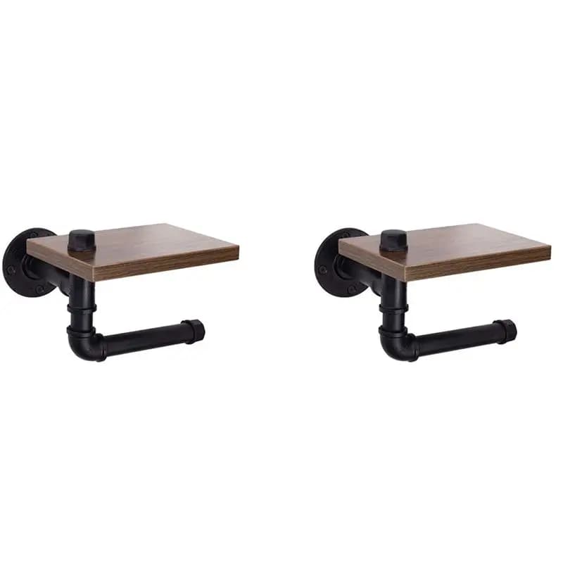 A53Q-2X Rustic Industrial Toilet Paper Roll Holder,Pipe Floating Holder For Home/Bathroom,Wall Mounted Shelf,B