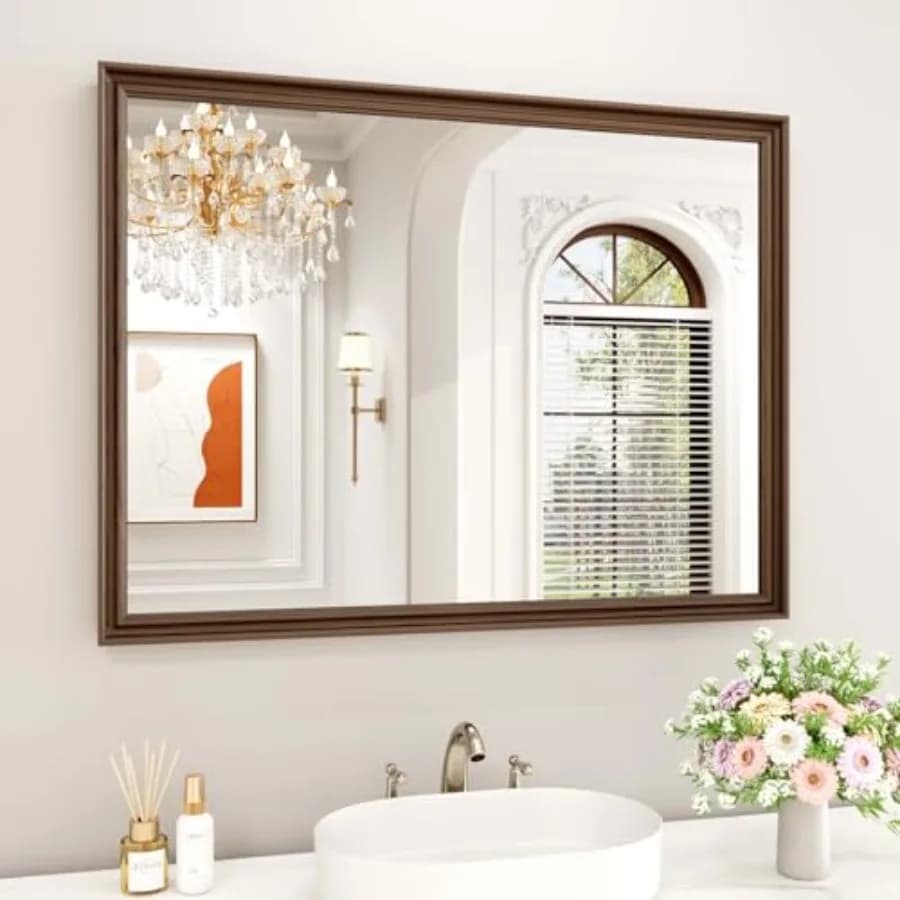 Retro Copper Bathroom Mirror, 40x30 Inch Oil Rubbed Framed Mirror, Rectangle Classic Framed Wall Mirror, Farmhouse Vanity Mirro