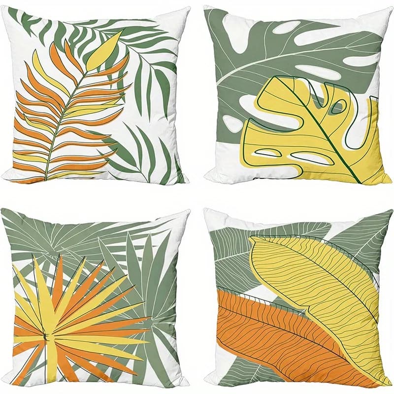 Fodera per cuscino con stampa digitale a motivi esotici di foglie tropicali, ideale per divano, camera da letto, auto
