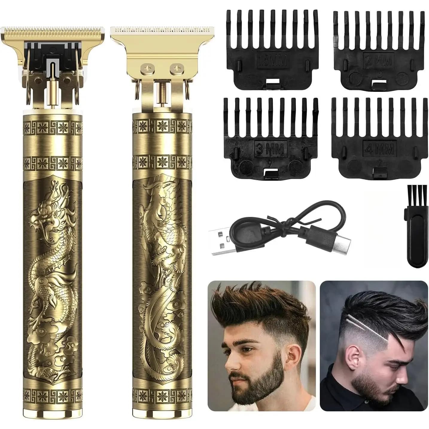 Men's Professional Gold Beard Trimmer: Cordless Rechargeable Clipper/Trimmer Set, Barber-Grade Precision for At-Home Grooming (Luxury Gold)