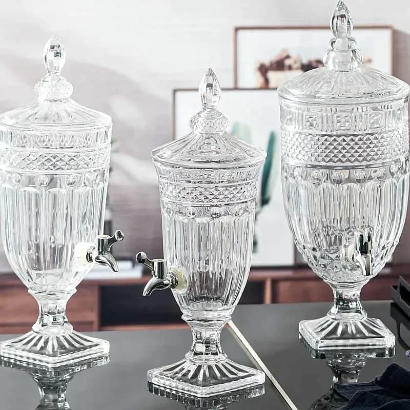 European Classical Relief Glass Juice Bucket KTV Bar Cocktail Beverage Tripod Large Capacity