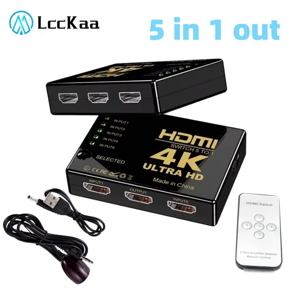 5x1 HDMI Switch HD 4K Video Switcher with remote control IR 5 inputs 1 output HDMI switches for Xbox PS4 DVD HDTV PC Laptop TV