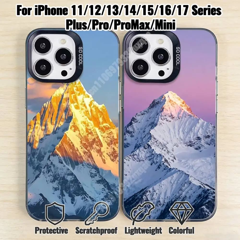 Custodia Protettiva Premium con Scenari di Montagna Innevata per iPhone 17 16 Max Mini 15 14 13 Pro Plus 12 11 X XS Air