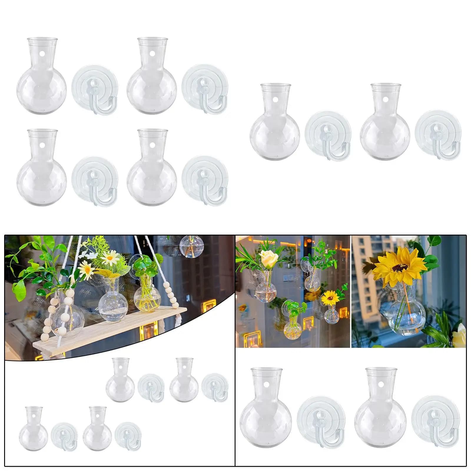 Contenitore per vaso trasparente sospeso con ganci a ventosa Stazioni di propagazione per finestre per piante idroponiche da ufficio Soggiorno