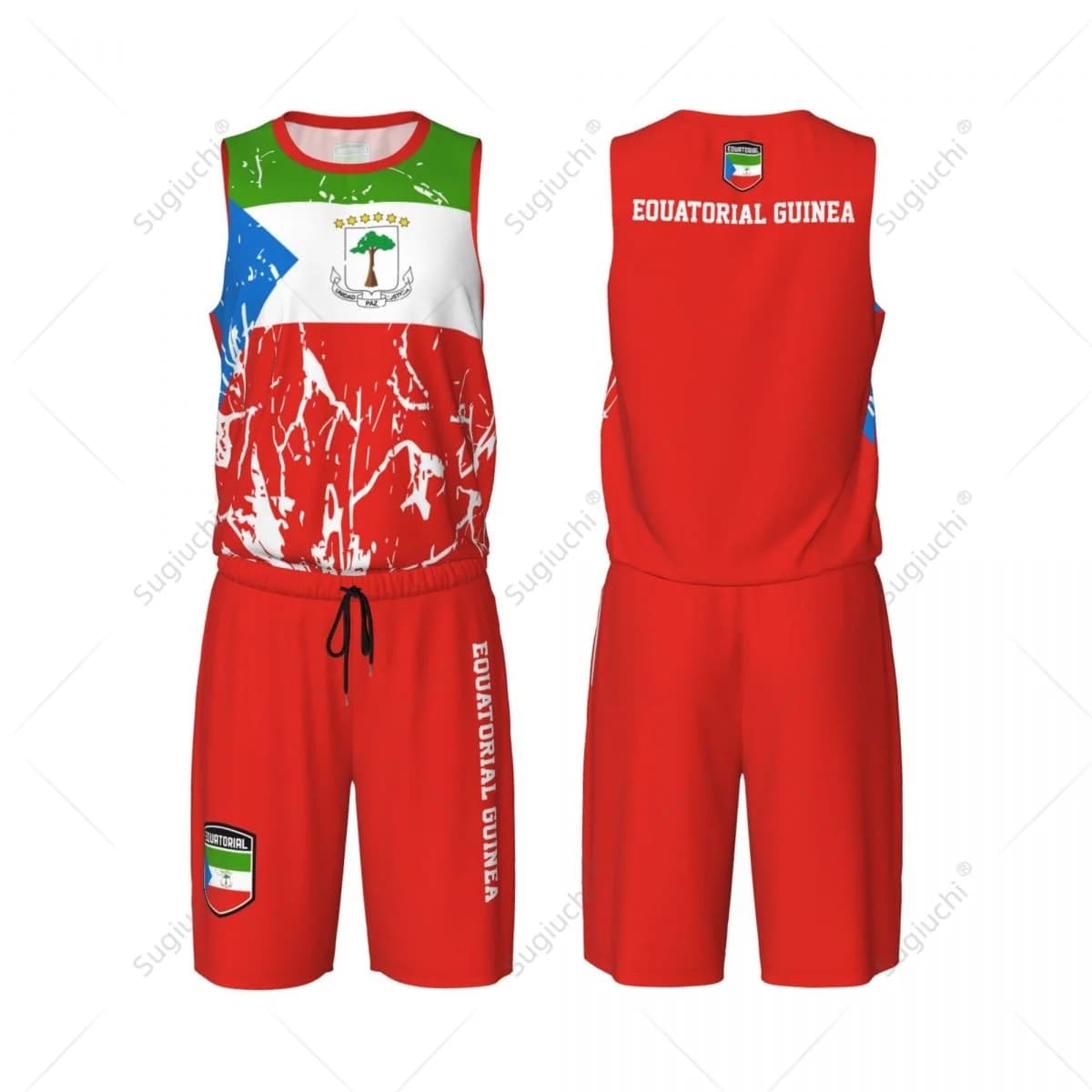 Set da basket Team-up Equatorial Guinea Flag Grain per uomo, maglia e pantaloni senza maniche, nome e numero personalizzati, esclusivo