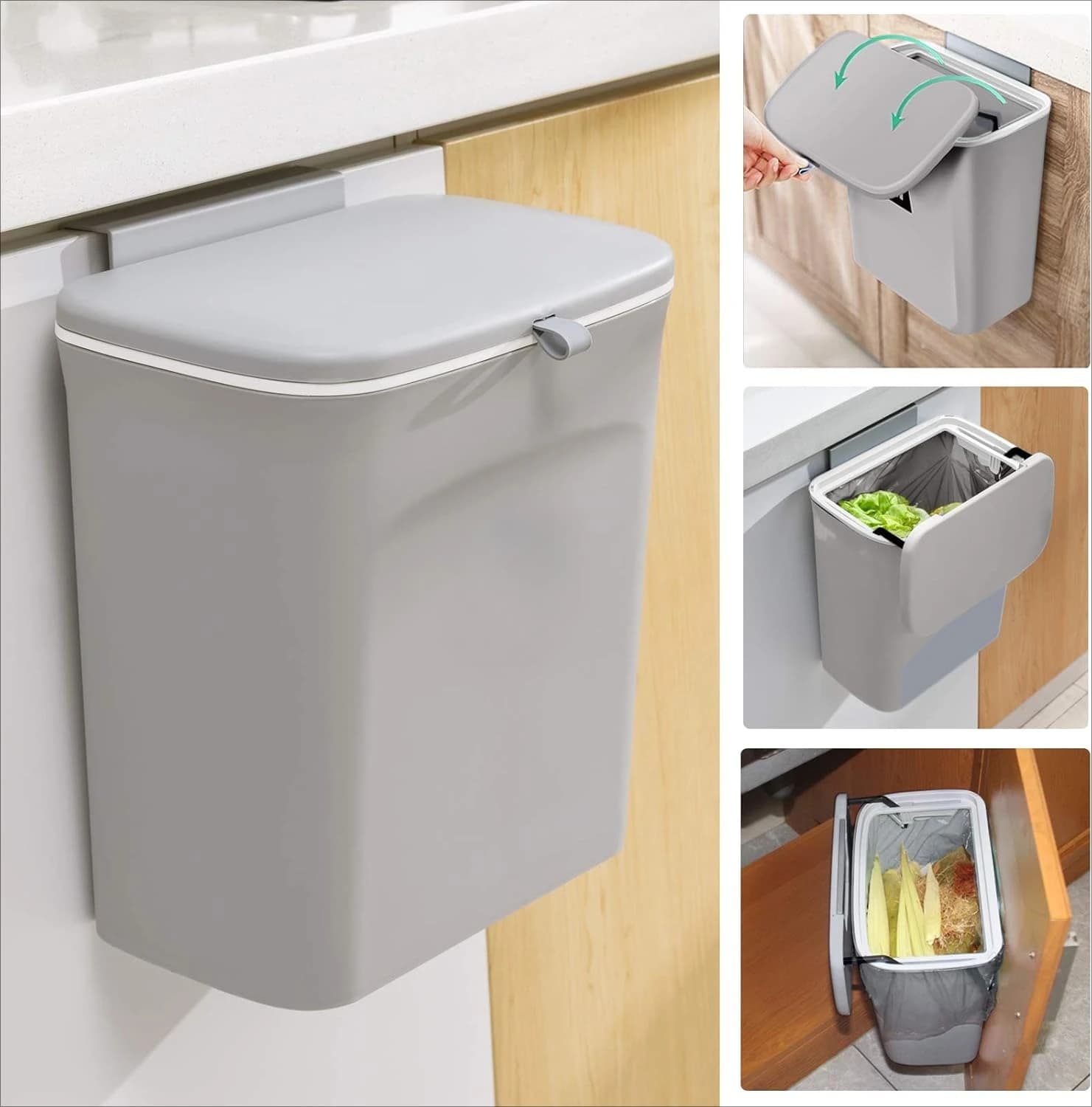 Contenitore per Compost da Cucina da 1 Gallone per Piano di Lavoro o Sotto il Lavello, Piccolo Cestino Appeso con Coperchio per Armadio/Bagno/Camera da Letto/Ufficio