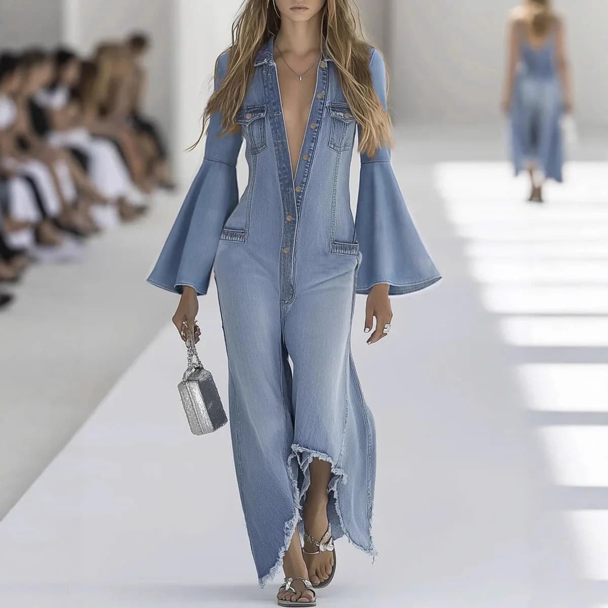 Jean Jumpsuits 2026 New Women's Loose Solid Color Casual Single Breasted Denim Jumpsuit