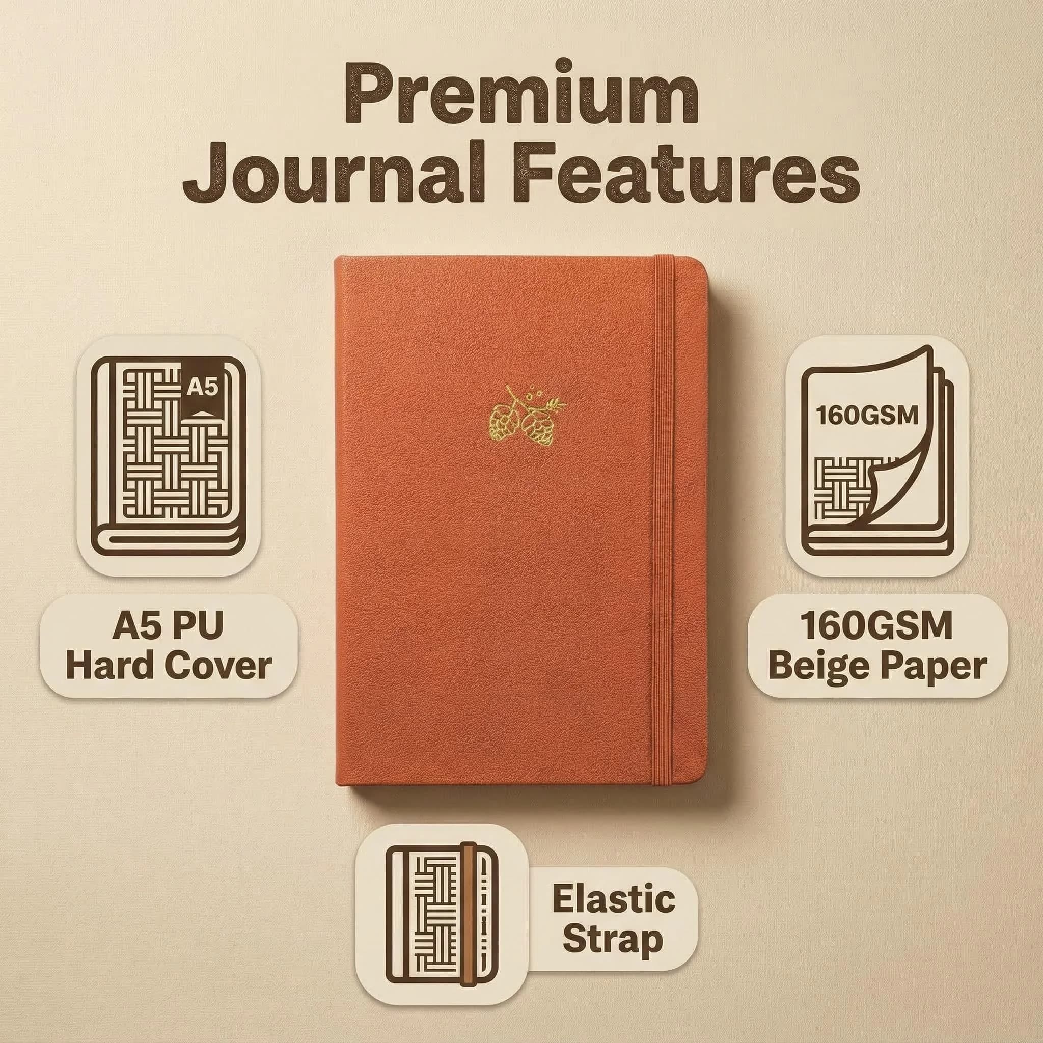 Quaderno A5 a Puntini con Copertina Rigida in Similpelle PU, Carta Spessa 160GSM, 160 Pagine Numerate, Planner a Griglia a Punti con Elastico