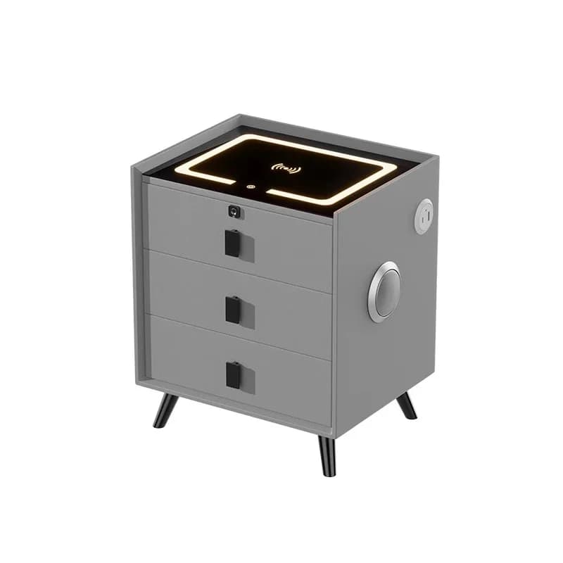2026 Nightstand Touch Sensing Led Light Usb Smart Wireless Charger Speaker Design Fingerprint Lock Bedside Table