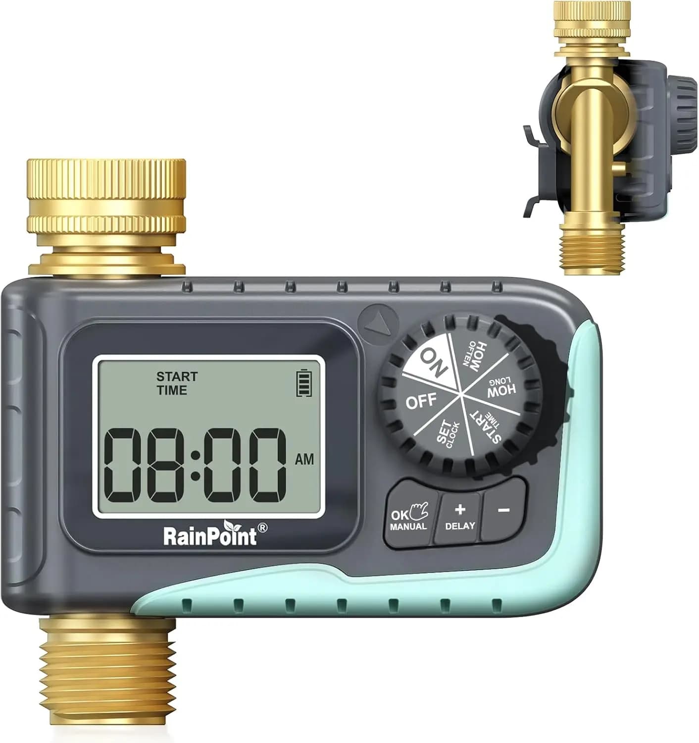 Programmable Timer for Garden Pipe with Metal Pipe, Rain Rite Function and Manual Mode for External Irrigation of the Prato