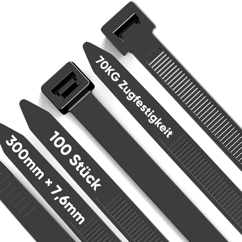 100 Pack Black Cable Zip Heavy Duty 12 pollici, fascette in plastica resistente da 7.6Mm con resistenza alla trazione da 70Kg, resistente ai raggi UV