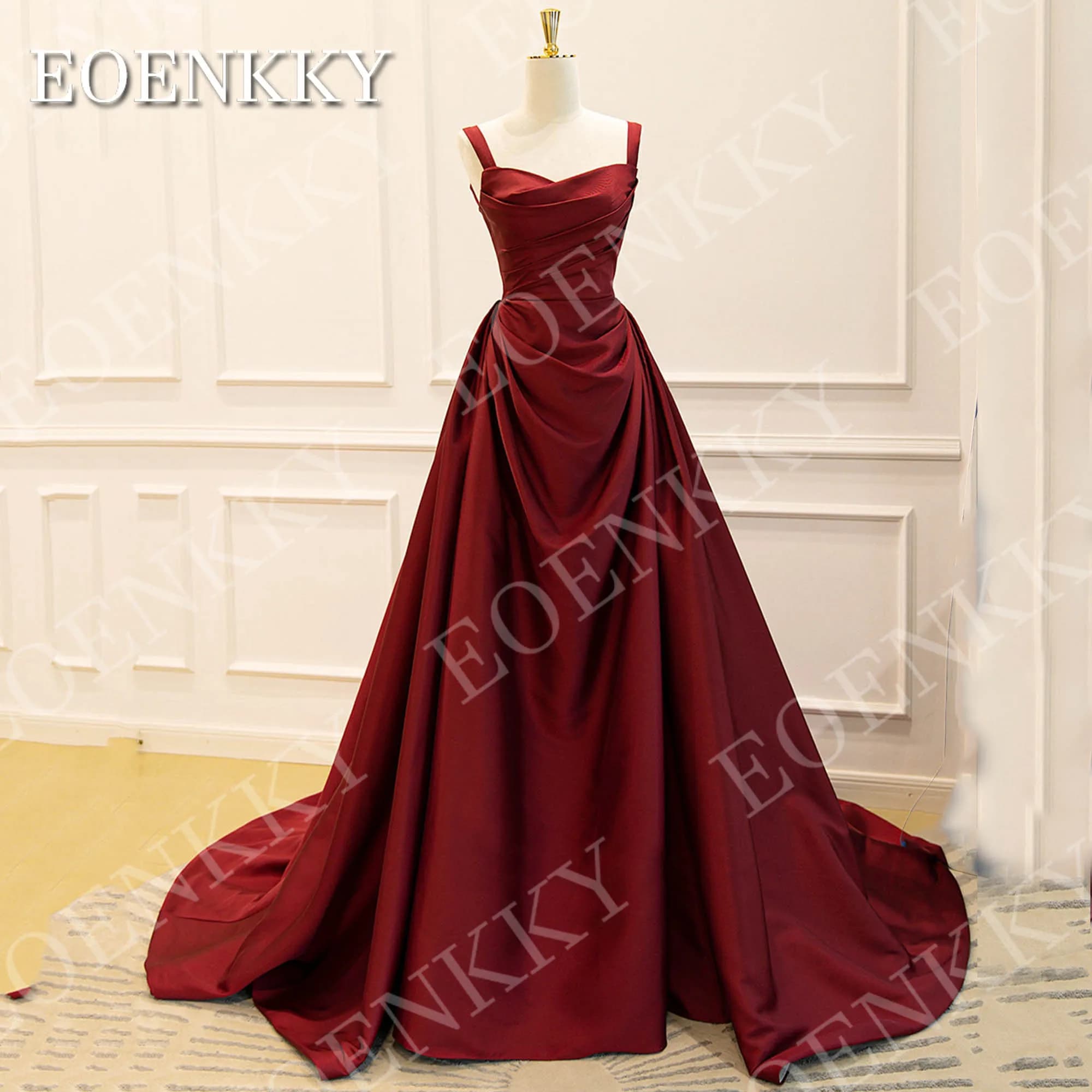 EOENKKY Elegant satin evening dresses for women Long burgundy with V neck A line formal party dress Custom Elegant satin evening dresses for woman long Burgundy V neck a formal line dress