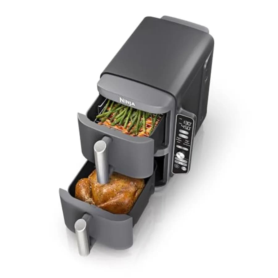 Friggitrice ad Aria DoubleStack XL con 2 Cestelli, Sistema di Cottura Intelligente 6-in-1 da 10 QT, Frigge, Griglia, Cuola 4 Alimenti Contemporaneamente, Pasti Facili, Facile da Pulire