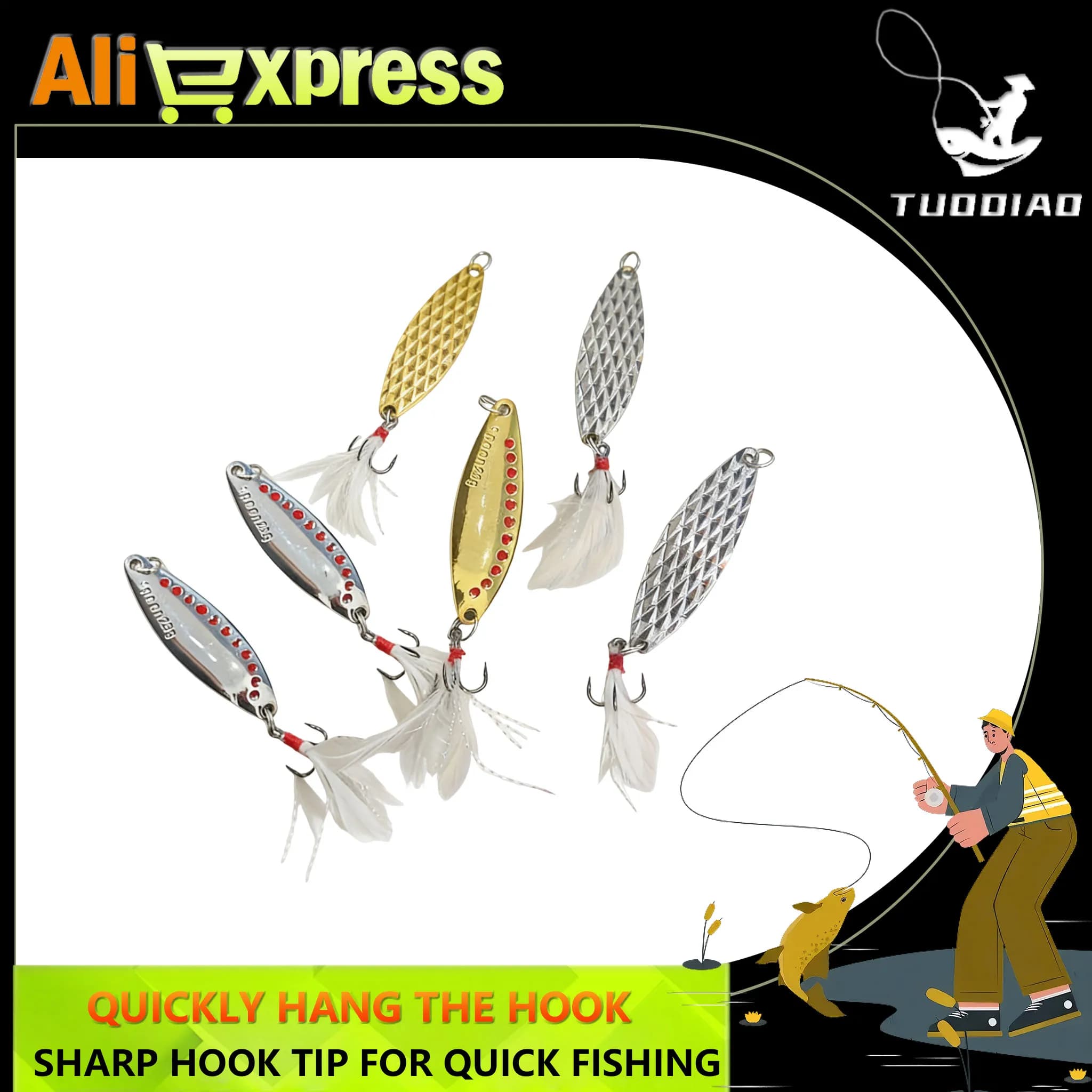 [TUODIAO] Fishing bait with corrosion resistant flash spoon, metal mask for bass and trout, salt water, fresh water, ideal fishing equipment