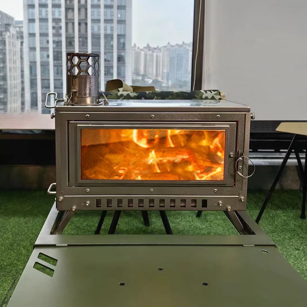 Wood Stove Curtain Stove Portable Folding Arms Wood Heater Stainless Steel Folding Desktop Furance Camping Stove Igt