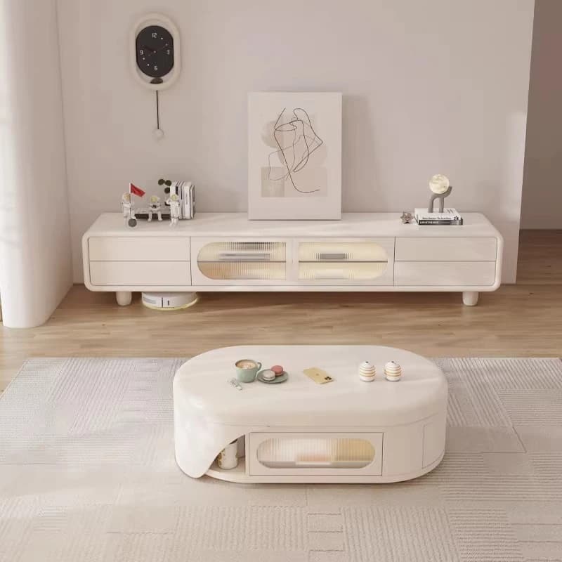Mobile TV con Porte in Vetro e Gambe in Legno, Design Moderno per Soggiorno, Mobili per la Casa in Offerta, Accessori per la Casa