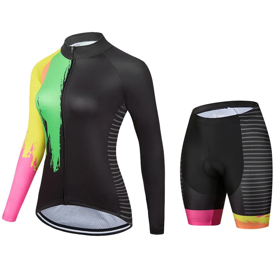 Women's Fashion Long Sleeved Cycling T-shirt Set 2023 Conjunto Feminino Cycling Short Pants Gel Pad Summer