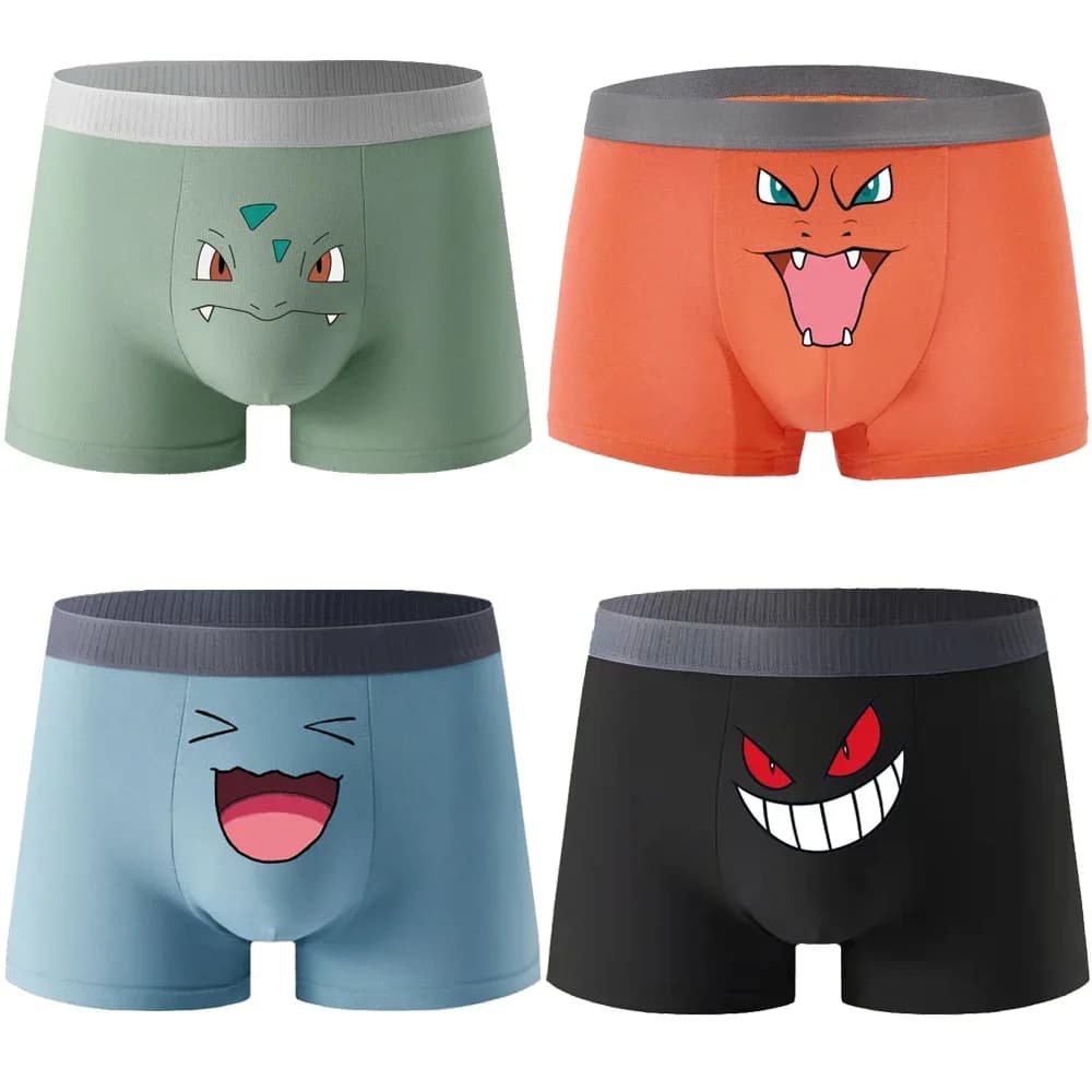 Pokemon Men's Underwear Bulbasaur Squirtle Gengar Charizard Pikachu Anime Kawaii Graphene 3A Antibacterial Underpants Cotton