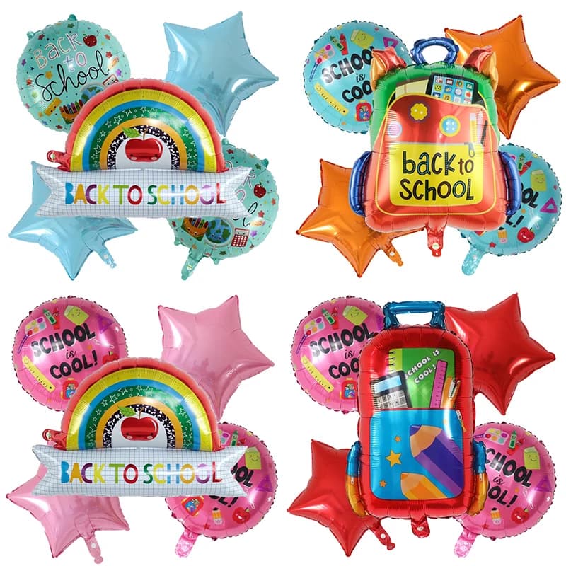 5Pcs Back To School Foil Balloons Set Stationery Balloons Pencil Schoolbag Balloon Back to School Decorations Classroom Decor