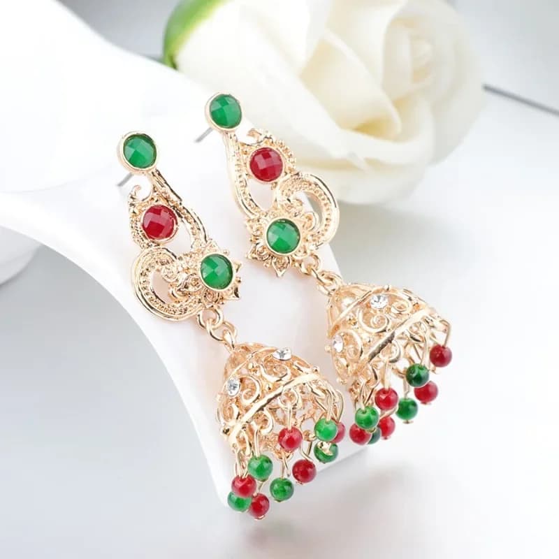Jhumka Indian Earrings Vintage Exaggerated Wind Chime Shaped Crystal Zircon Drop Earings for Women Ethnic Egypt Gypsy Jewelry