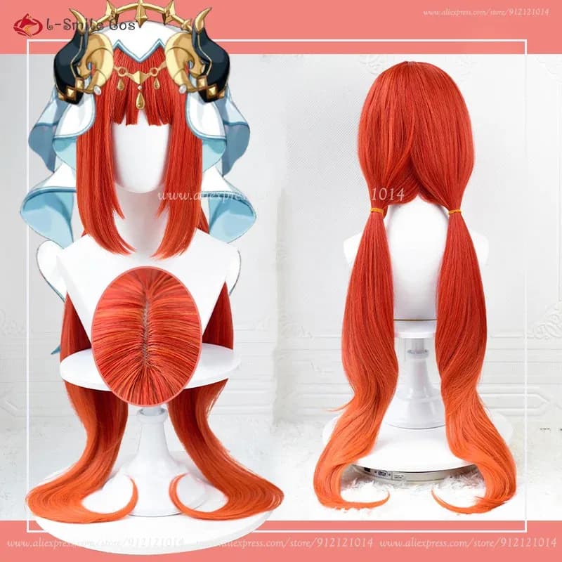 Gioco Sumeru 95 cm Rosso Cosplay Anime Puntelli Nilou Resistente al calore Festa di Halloween + Cappellino per parrucca