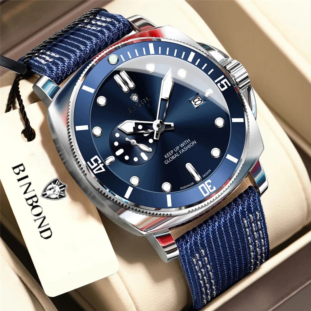 Nuovo Orologio Automatico Sportivo da Uomo con Cronografo, Cinturino in Nylon Blu, 44mm, Marca di Lusso, Orologio da Polso al Quarzo alla Moda