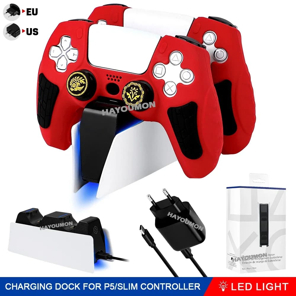 NUOVO Dock di ricarica per doppio controller per stazione di ricarica DualSense PS5 Supporto per caricabatterie per controller di gioco wireless PS5 Slim & Fat