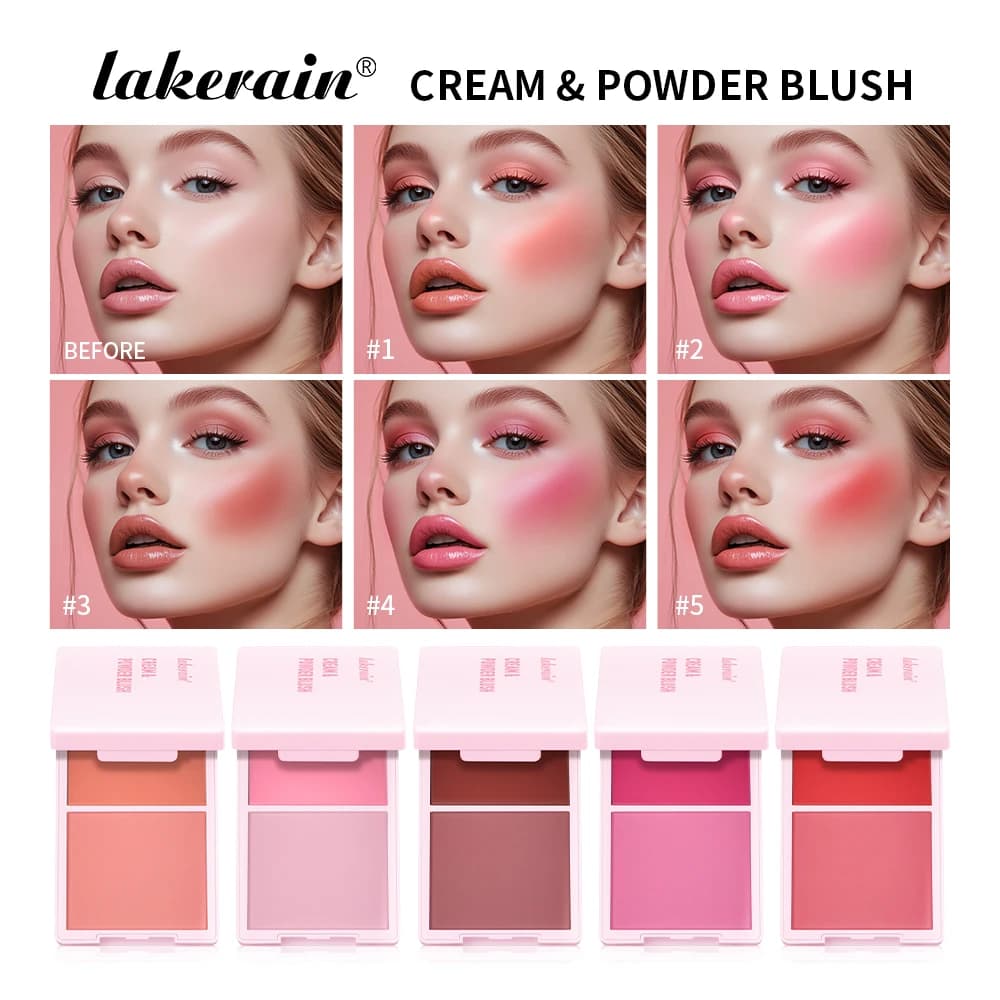 Lakerain Blush Cream Long Lasting High Pigmented Natural Pink Smooth Texture 2 IN 1 Cream & Powder Blusher Korean Makeup